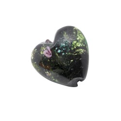 CRISTAL CORAZON 18MM BASE PLATA Y FLORES NEGRO- 10 UNIDADES